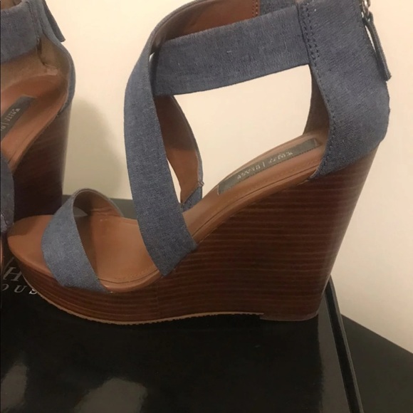 White House Black Market Denim Wedges Size 9 - Picture 3 of 10